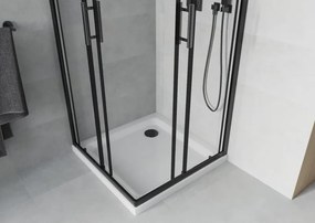 Mexen Rio квадратна душ кабина 80 x 80 см, прозрачна, черна + корито Flat, бяло