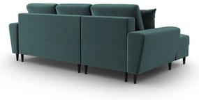 Кадифен разтегателен ъглов диван с място за съхранение в петролен цвят (ляв ъгъл) Kyoto – Cosmopolitan Design