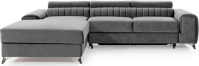 Сив кадифен разтегателен ъглов диван с място за съхранение (ляв ъгъл) Grayson – ELTAP
