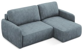 Сиво-син шенилов разтегателен ъглов диван с място за съхранение (десен ъгъл) Lilo – Makamii