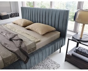 Синьо двойно легло 140x200 cm тапицирано с място за съхранение с включена подматрачна рамка Plissa – ELTAP