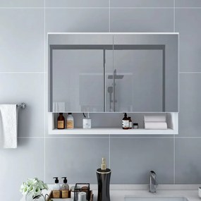 323604 vidaXL Шкаф с LED огледало за баня, бял, 80x15x60 см, МДФ