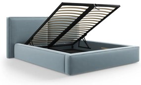 Светлосиньо тапицирано кадифено двойно легло с място за съхранение с включена подматрачна рамка 180x200 cm Arendal – Cosmopolitan Design