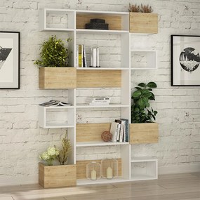 Меламинов шкаф за книги Niho в бял - дъбов цвят 120x25,3x171см.