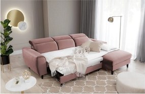 Розов кадифен разтегателен ъглов диван с място за съхранение (десен ъгъл) Foble – ELTAP