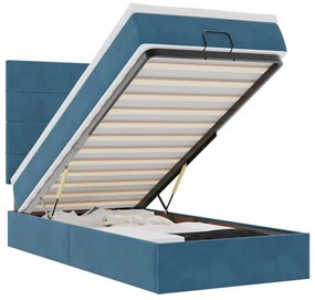 3314292 vidaXL Османска легло с матраци и LED, тъмносиньо, 90x190 см, кадифе