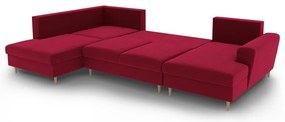 Червен кадифен разтегателен ъглов диван с място за съхранение (ляв ъгъл/U форма) Kyoto – Cosmopolitan Design