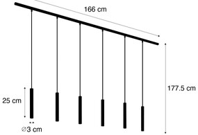 Модерна релсова система за осветление със 6 черни висящи лампи 1-фазна - Slimline Keno