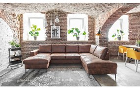 Кафяв U-образен разтегателен диван с имитация на кожа Vintage, десен ъгъл Lofty Lilly - Miuform