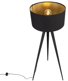 Подова лампа черна с черен абажур и златен интериор - Ilse