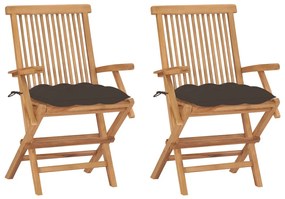 3062510 vidaXL Градински столове с възглавници таупе 2 бр тиково дърво масив