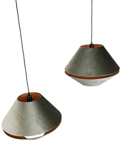 Висяща лампа черна с двоен кадифен абажур зелен със златист интериор 2 светлини - Cava Luxe