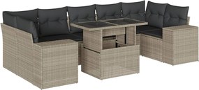 3269042 vidaXL Градински комплект с възглавници, 8 части, светлосив полиратан