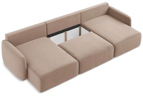 Светлокафяв разтегателен ъглов диван с място за съхранение Kalena – Makamii