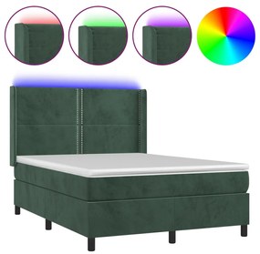 3139502 vidaXL Боксспринг легло с матрак и LED, тъмнозелено, 140x190см, кадифе