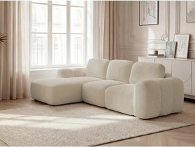 Бежов сгъваем/с място за съхранение ъглов диван от прежда с примки от букле (ляв ъгъл) Montaigne – Bobochic Paris