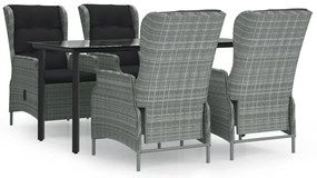 3156794 vidaXL Градински трапезен комплект от 5 части, светлосив, полиратан