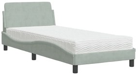 3208331 vidaXL Легло с матрак, светлосиво, 90x200 см, кадифе