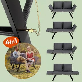 Градинска пейка 2в1 от полиратан 176 × 56 × 81 cm čierna / krémová