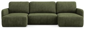 Зелен шенилов разтегателен ъглов диван с място за съхранение (U форма) Lilo – Makamii