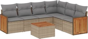 3260092 vidaXL Градински диван с възглавници, 7 части, бежов полиратан