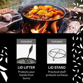 Klarstein Galloway, чугунен съд, 7.6,0 тенджера за барбекю, обгорен, чугун, размер L / 7.6 qt / 7,2 л