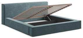 Синьо тапицирано двойно легло с място за съхранение и решетка 180x200 cm Noho - Makamii