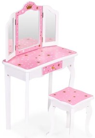 Детска козметична масичка с тройно огледало и табуретка