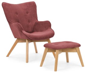 Червен фотьойл с табуретка от рипсено кадифе Niko – Ropez