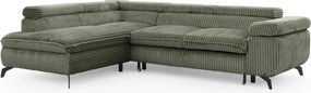 Зелен ъглов диван от рипсено кадифе (ляв ъгъл L форма) Marbeya – Ropez