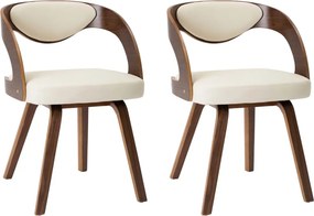 283102 vidaXL Трапезни столове, 2 бр, кремави, извито дърво и изкуствена кожа