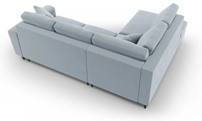 Светлосин кадифен разтегателен ъглов диван с място за съхранение (ляв ъгъл/L форма) Kyoto – Cosmopolitan Design