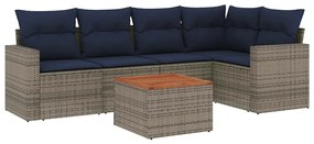 3256446 vidaXL Градински диван с възглавници, 6 части, полиратан, сив