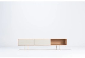 Бяла/естествена маса за телевизор от масивен дъб 200x48 cm Fina – Gazzda