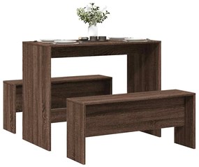 Sonata H Комплект маса за хранене и пейка от 3 части Кафяв дъб от