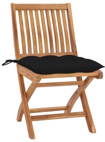 3062455 vidaXL Градински столове, 2 бр, черни възглавници, тиково дърво масив