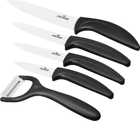Комплект ножове с поставка ZILNER ZL 5124, 6 части, Белачка, Керамично покритие, Черен