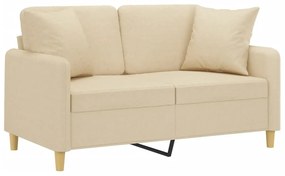 3200903 vidaXL 2-местен диван с декоративни възглавници кремав 120 см плат