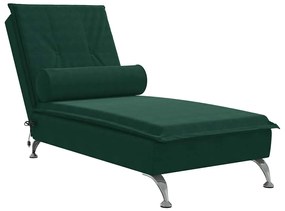 379452 vidaXL Масажна кушетка с болстер, тъмнозелена, кадифе