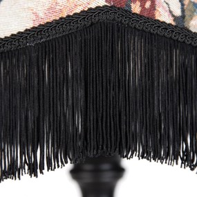 Подова лампа черна с флорален абажур и бял интериор 45 см - Classico