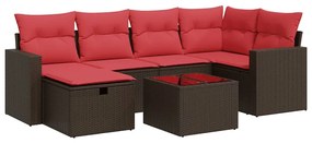 3325400 vidaXL Градински комплект с възглавници, 7 части, кафяв, полиратан