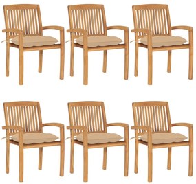 3073270 vidaXL Стифиращи градински столове с възглавници 6 бр тик масив