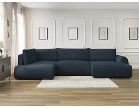 Тъмносин разтегателен ъглов диван от рипсено кадифе (десен ъгъл/"U" форма) Lucien – Bobochic Paris