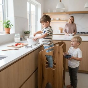 Детски кухненски помощник - безопасна учебна кула с регулируема височина medveď