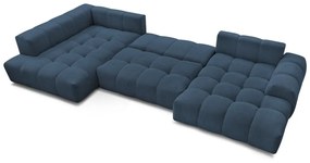 Тъмносин шенилов сгъваем/с място за съхранение ъглов диван (ляв ъгъл/U форма) Everest – Bobochic Paris