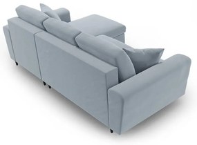 Светлосин кадифен разтегателен ъглов диван с място за съхранение Kyoto – Cosmopolitan Design