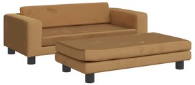 3196412 vidaXL Детски диван с табуретка за крака, кафяв, 100x50x30 см, кадифе
