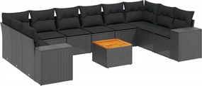 3257945 vidaXL Градински комплект диван с възглавници 11 части черен полиратан