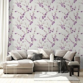 Тапет – Лилави цветя на светъл фон