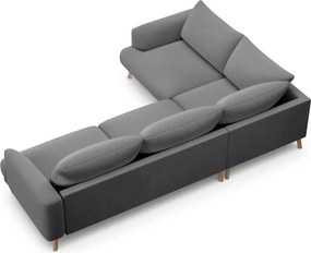 Сив кадифен ъглов диван (ляв ъгъл/L форма) Naomi – Micadoni